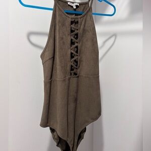 Charlotte Russe Olive Lace-Up Halter Bodysuit